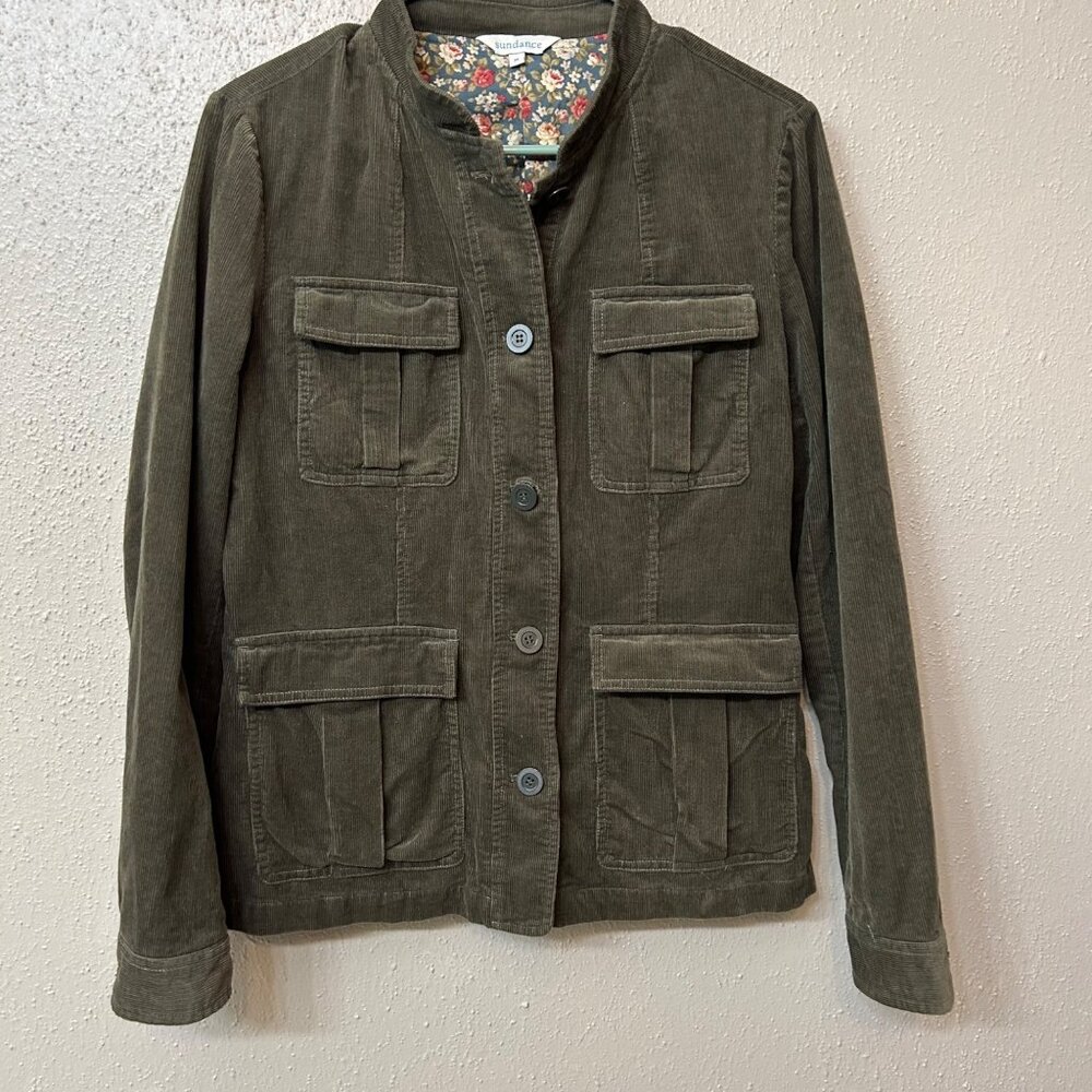 Sundance Green Corduroy Jacket w Floral Lining & Pockets Size Medium - Picture 7 of 7